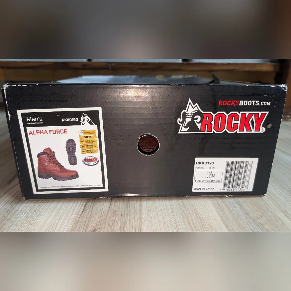 NIB Rocky Alpha Force Men's Brown Leather Steel Toe Waterproof Work Boots sz11.5